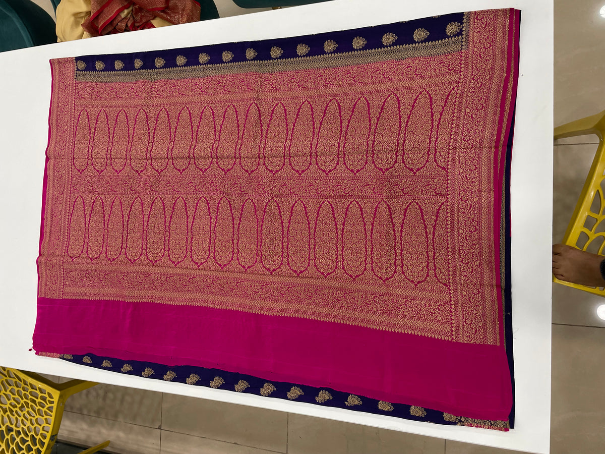 Purple Pure Banarasi Big Butta Crepe Saree 03