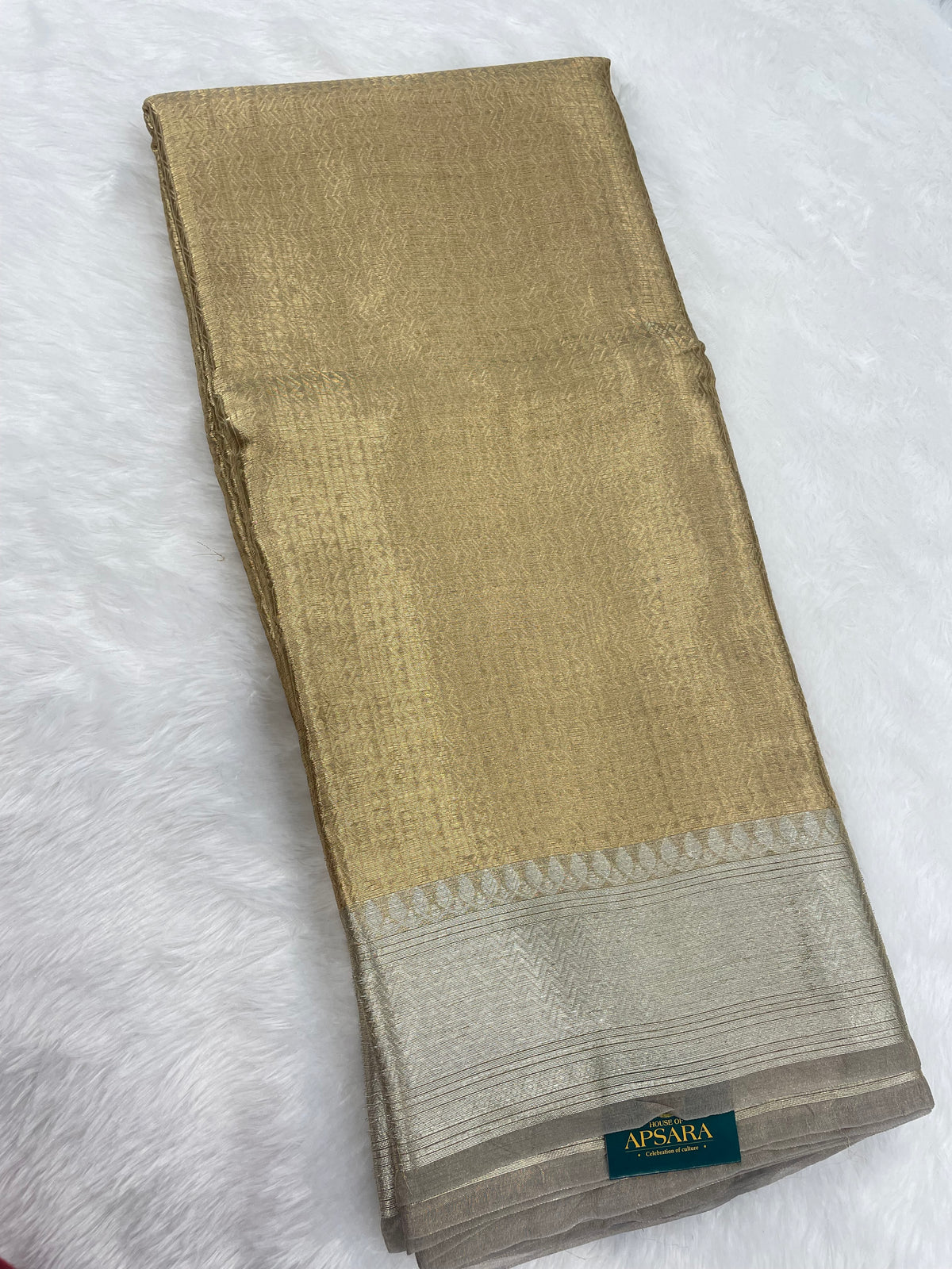 Gold n Grey Pure Tissue Brocade Saree 11