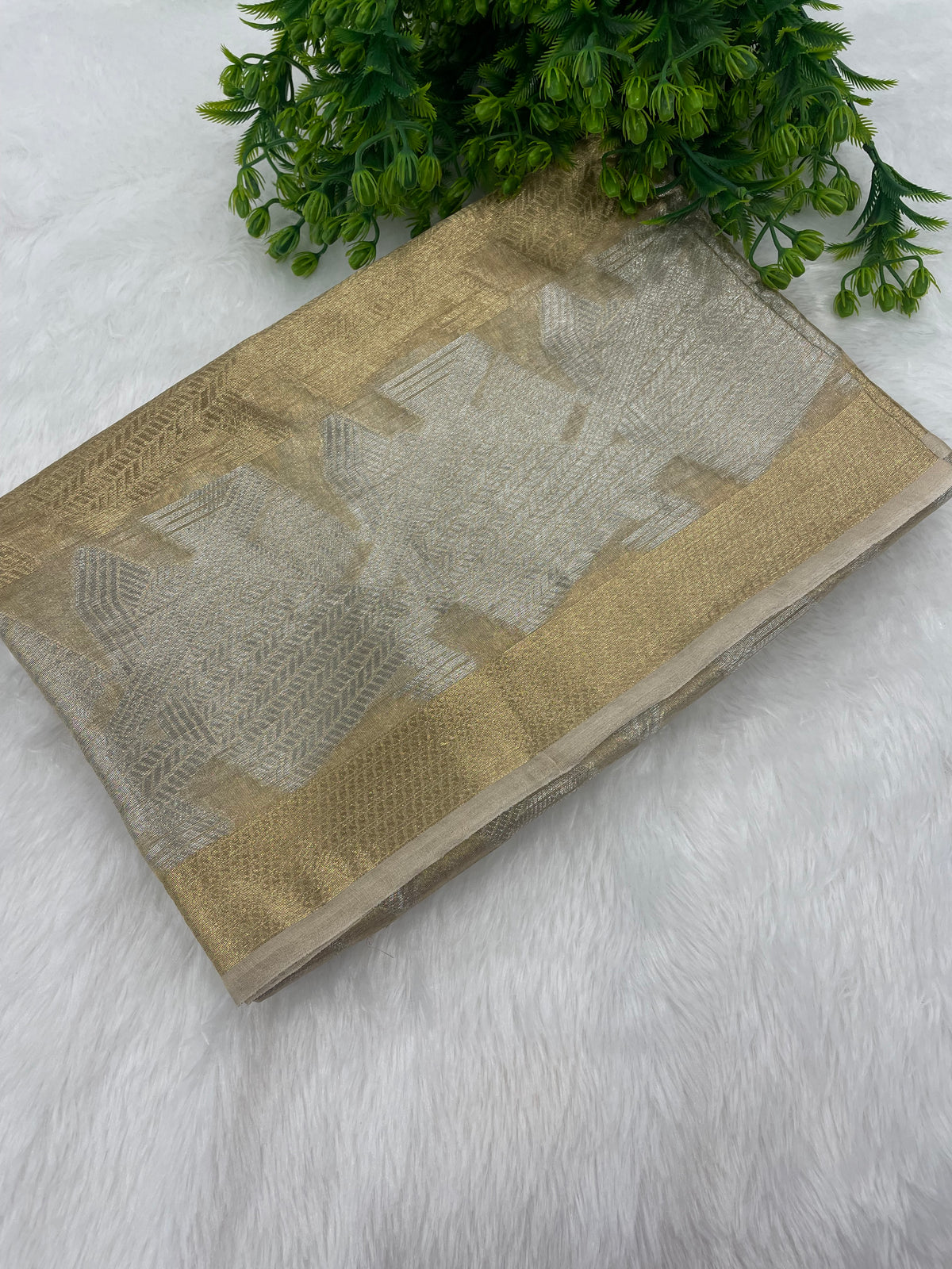Gold n Grey Pure Tissue Brocade Saree 11