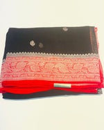 Black n Red With Silver Zari Pure Khaddi Chiffon
