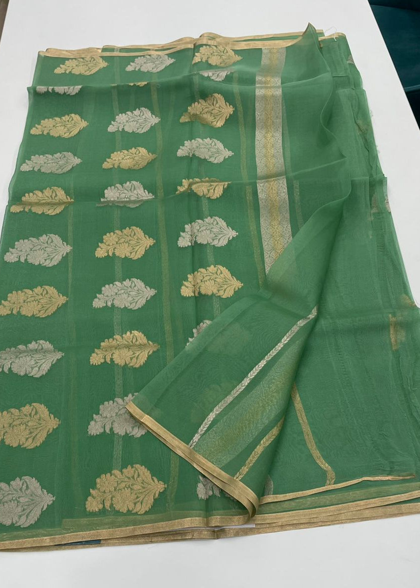Pista Green Pure Kora Designer saree 02