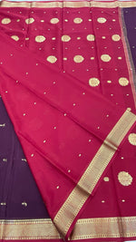 Dark Brown n Red Pure Mysore Silk Crepe Saree 01