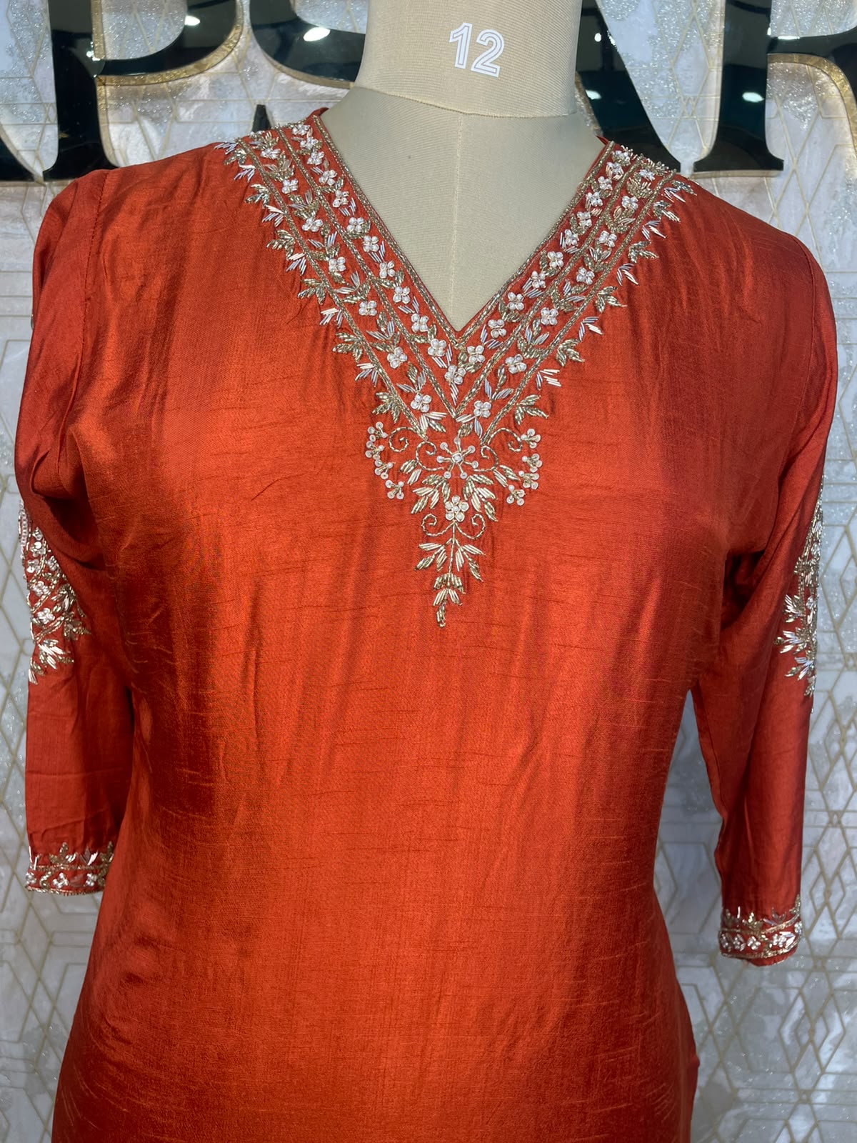 Orange Mul Chanderi Straight Fit Kurtha 116