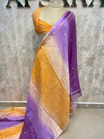 Yellow n Purple Wrinkle Chiffon Dual Shade Saree 65