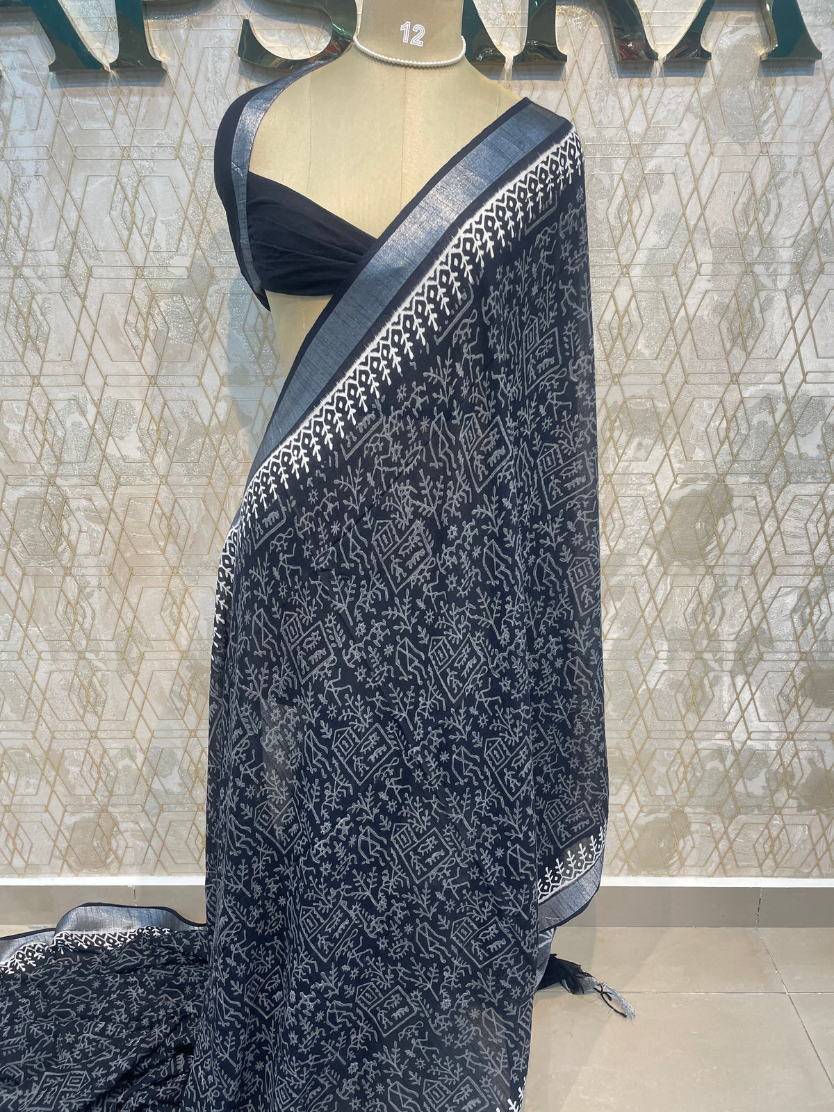 Black Batik Print Lenin Saree 67