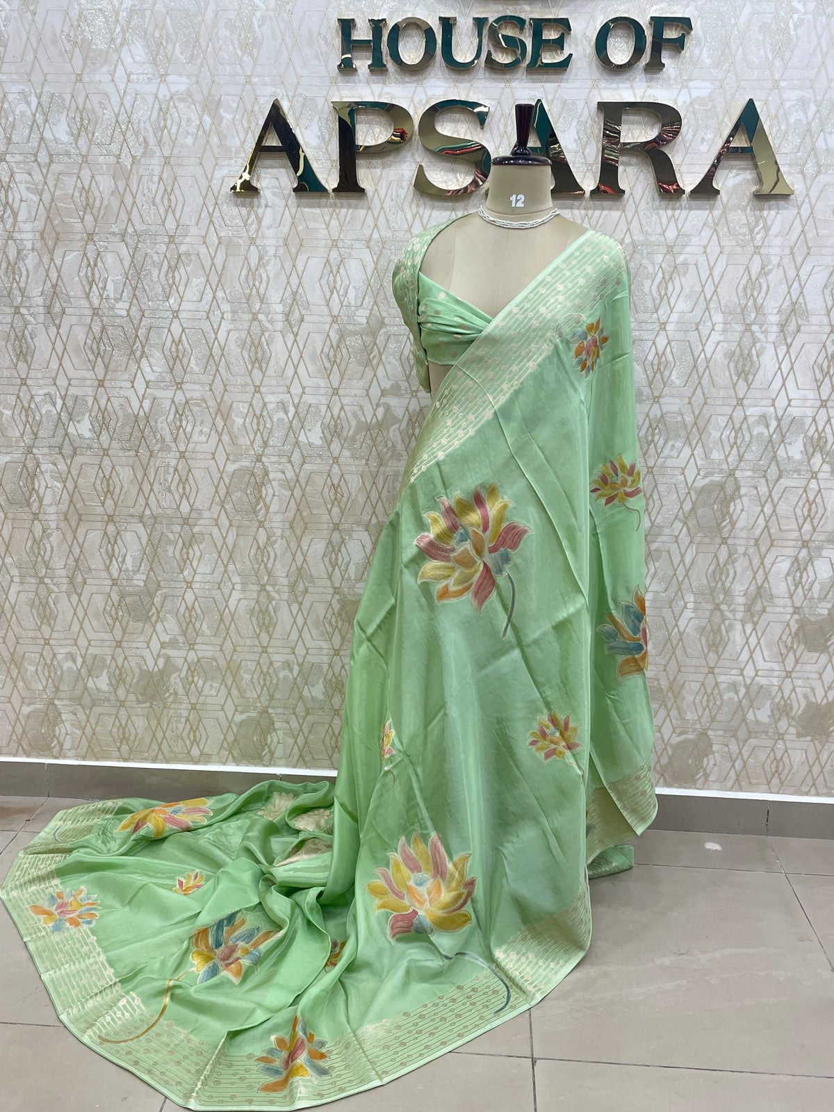 Pista Green Banarasi Soft Crepe Saree 33