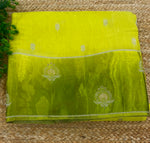 Neon Yellow n Green Matka Silk with Satin Border Saree 14
