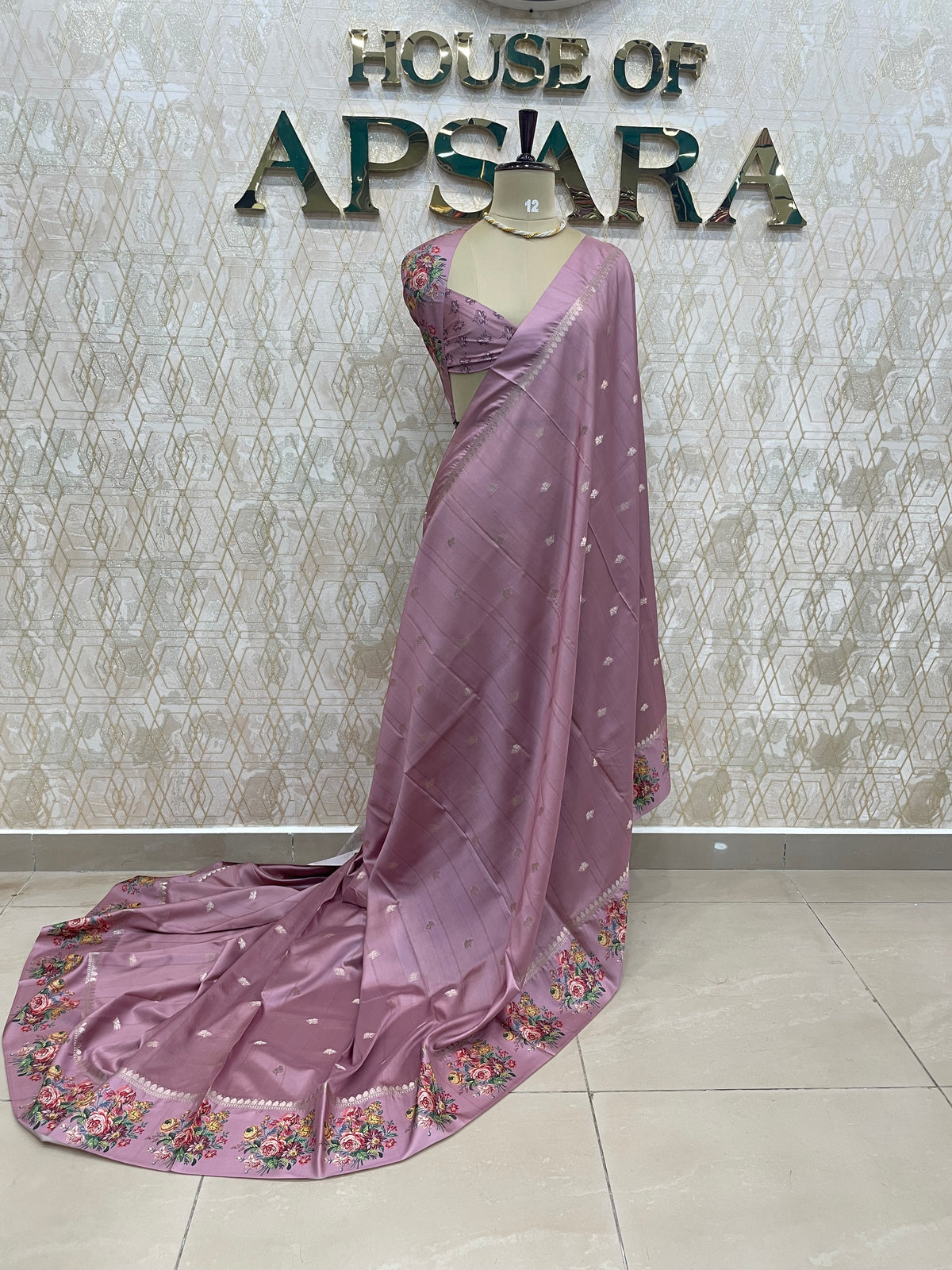 Lilac Banarasi Soft tussarDigital print Saree