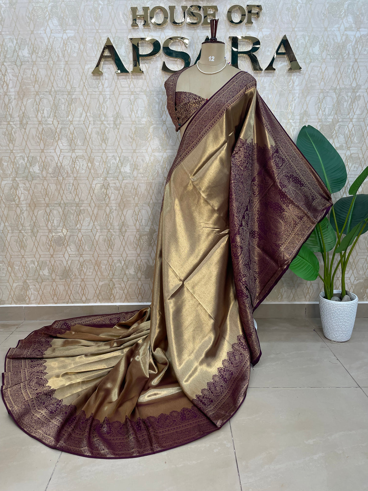 Maroon n Gold Tissue Designer Saree 314