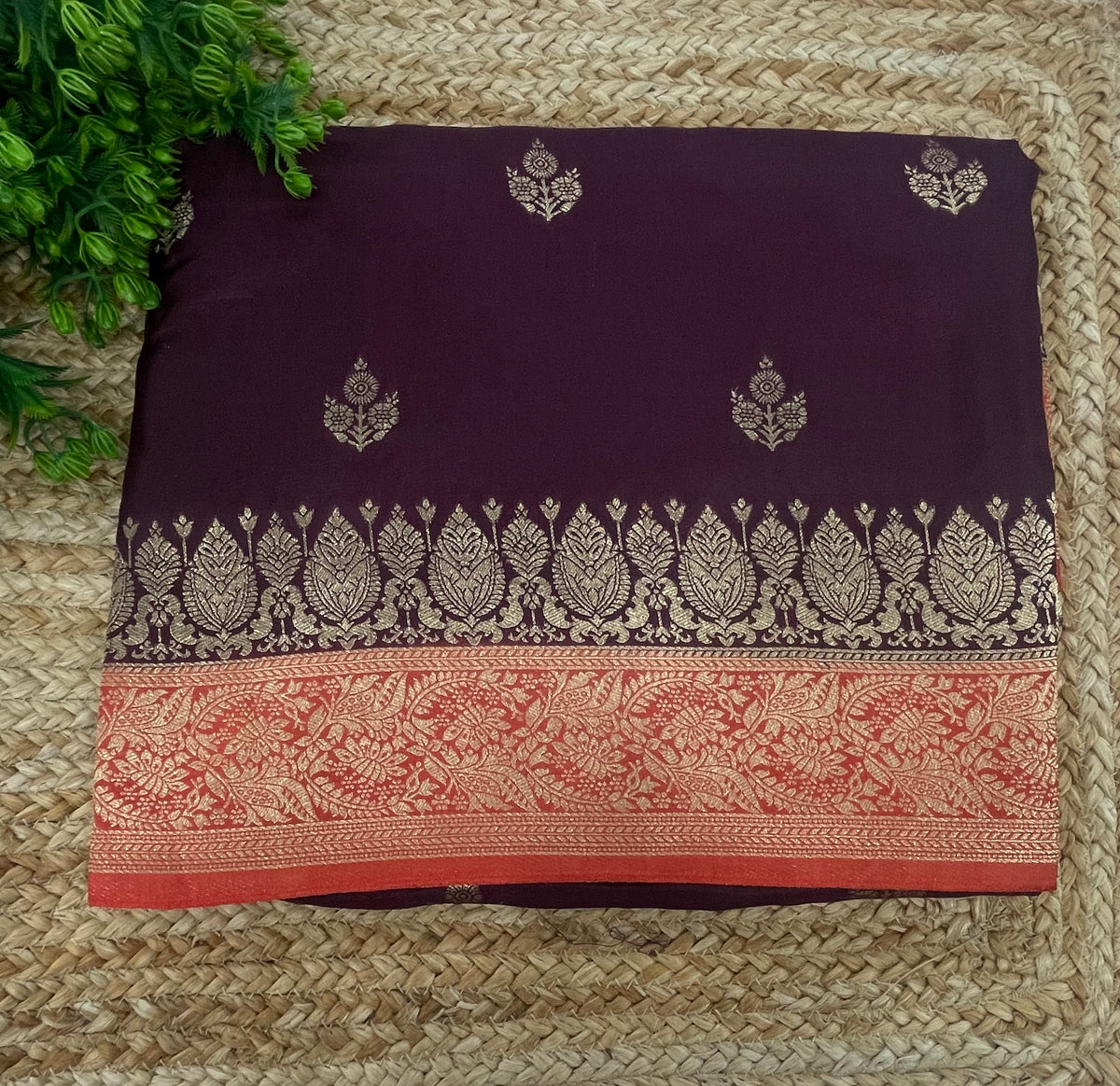 Brown n Orange Semi Silk Saree 25
