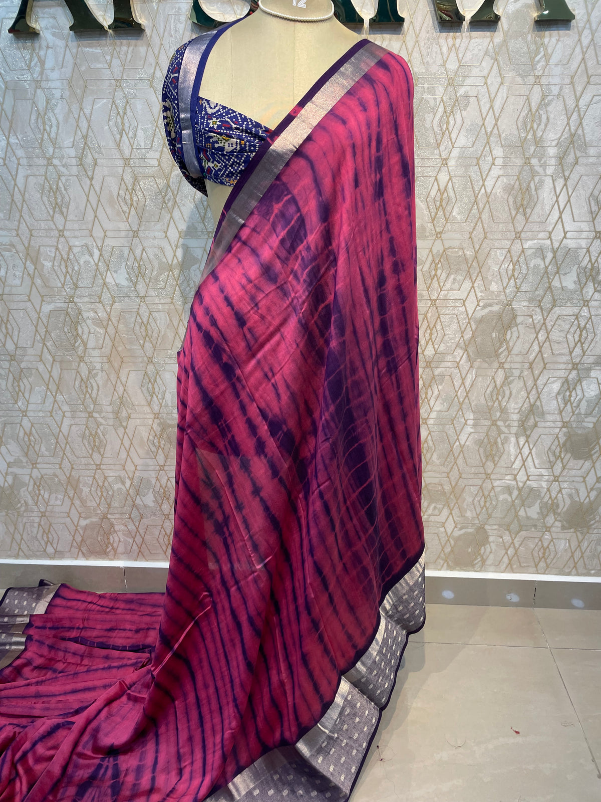 Pink Assam Silk With Shibori Dyeing Saree 23