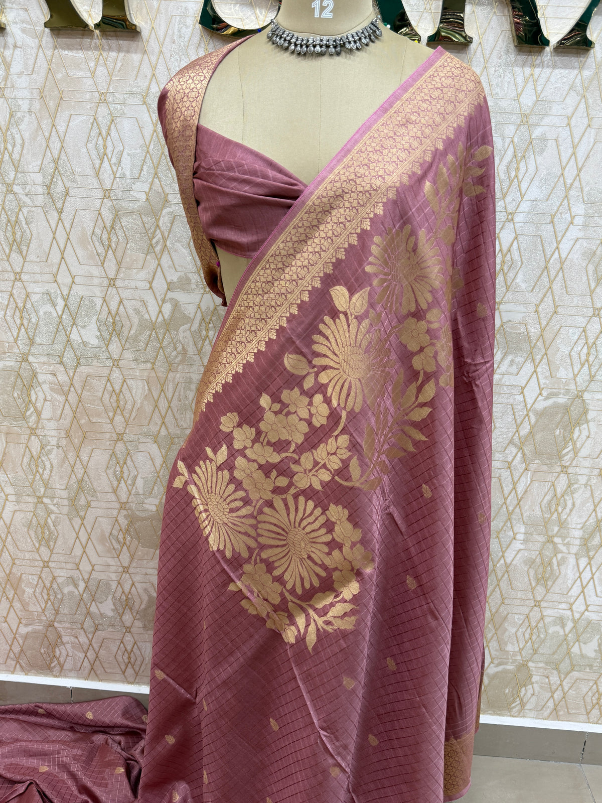 Onion Pink Banarasi Raw Silk Saree 32