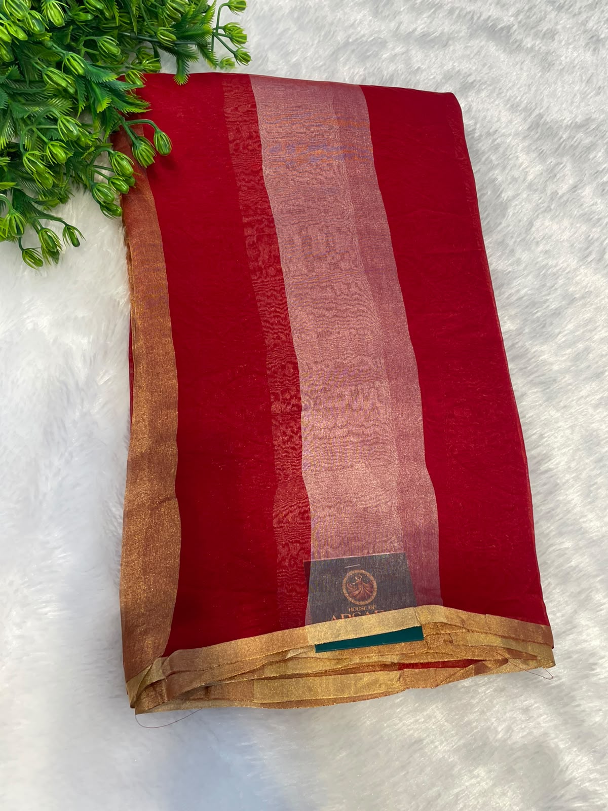 Red Pure Tissue Stripes Saree 11