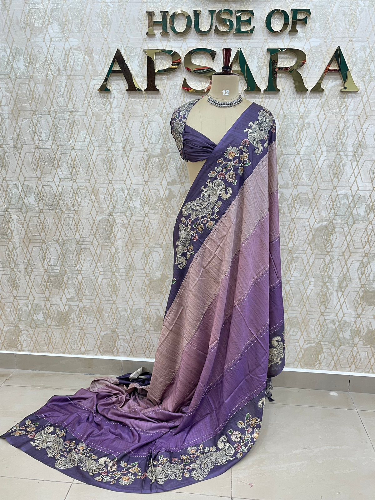 Purple Soft Tussur Aari Work Saree 38