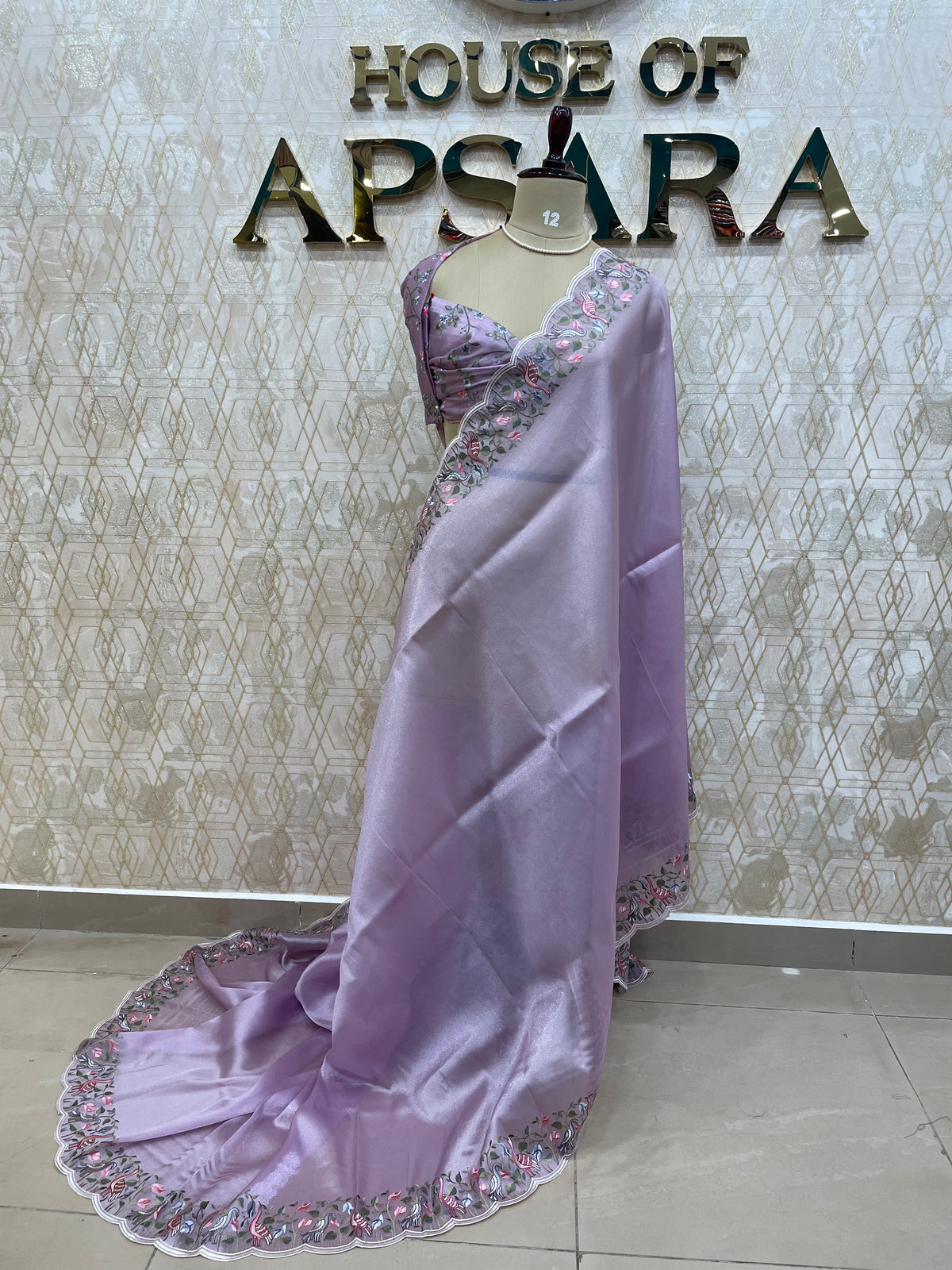 Lilac Tissue Embroidery Work Saree 17