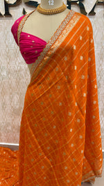 Orange Wrinkle Chiffon Saree Traditional Concept