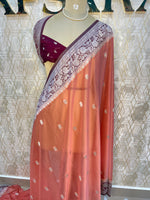 Peach n Maroon With Silver Zari Semi Chiffon