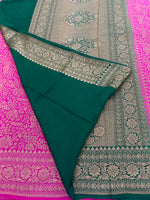 Pink n Green Pure Khadi Banarasi Crepe Saree 06