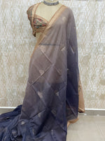 Brown n Navy Blue Raw Silk Saree 51