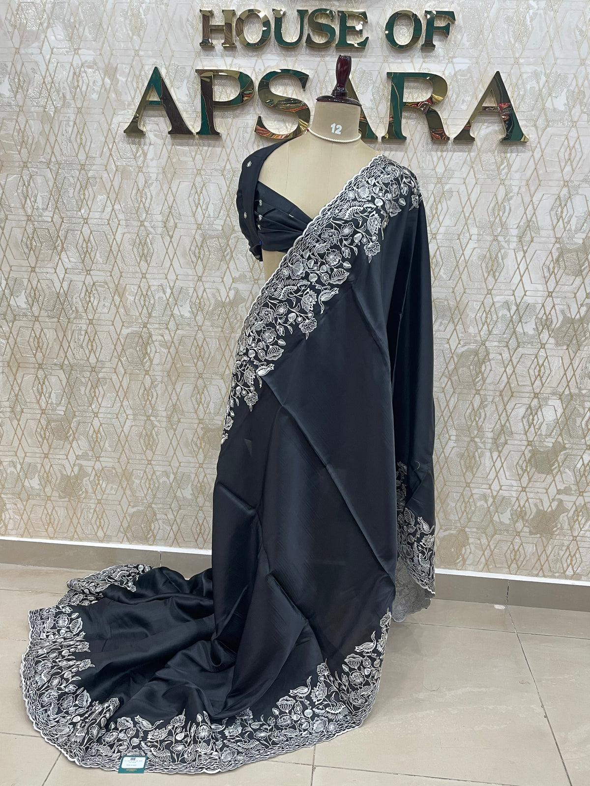 Black Soft Tussur Embroidery Saree 21