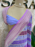Purple n Blue Dual Shade Pure Khadi Rangkart Georgette Saree 04