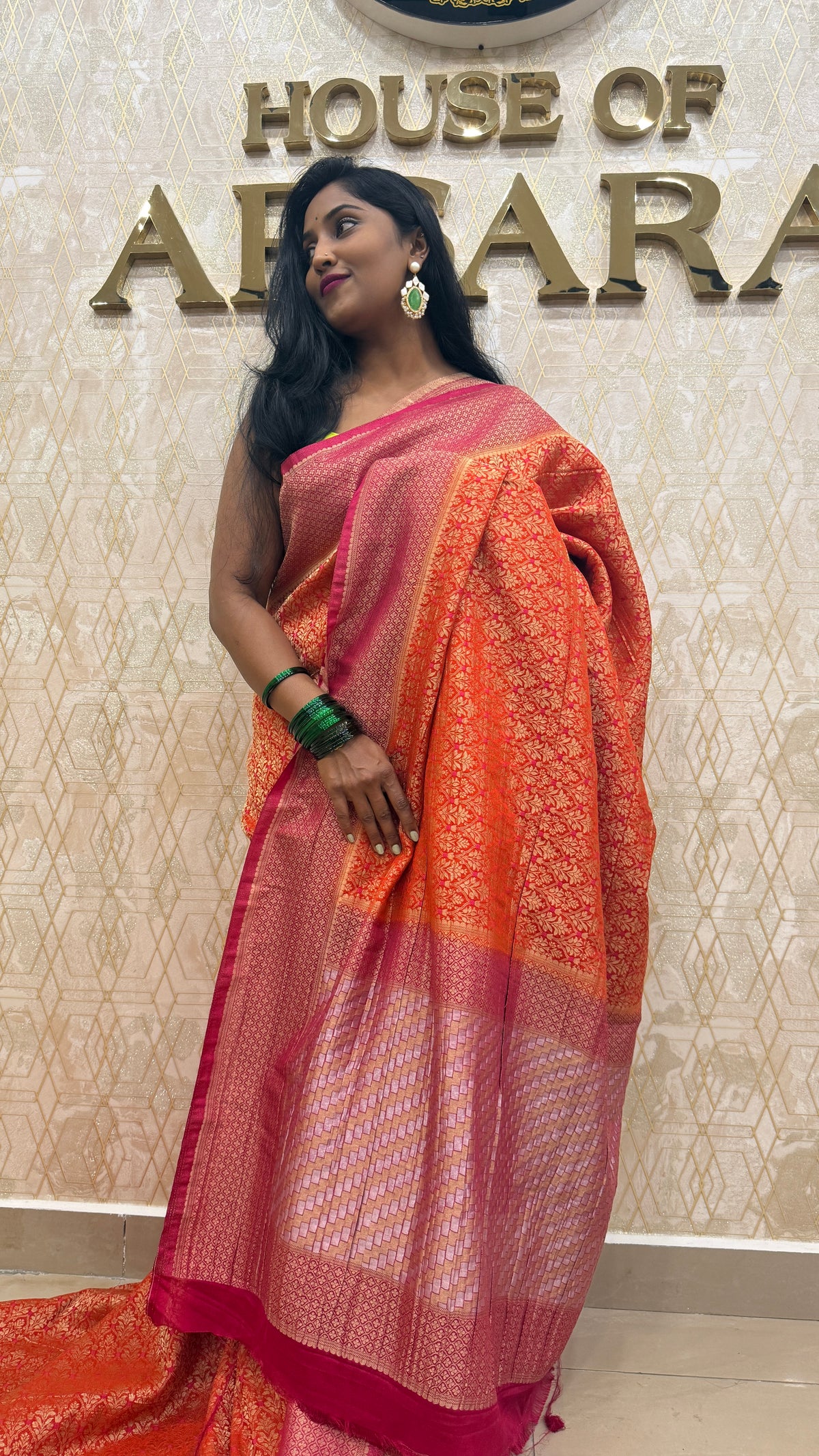 Orange Meenakari Khadi Georgette Saree 26