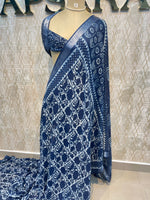 Navy Blue Batik Print Lenin Saree 67