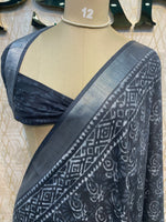 Grey Batik Print Lenin Saree 67