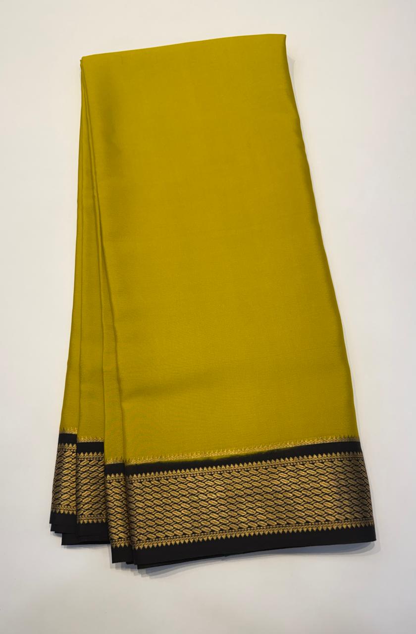 Lemon Yellow Pure Mysore Silk Crepe Saree 01
