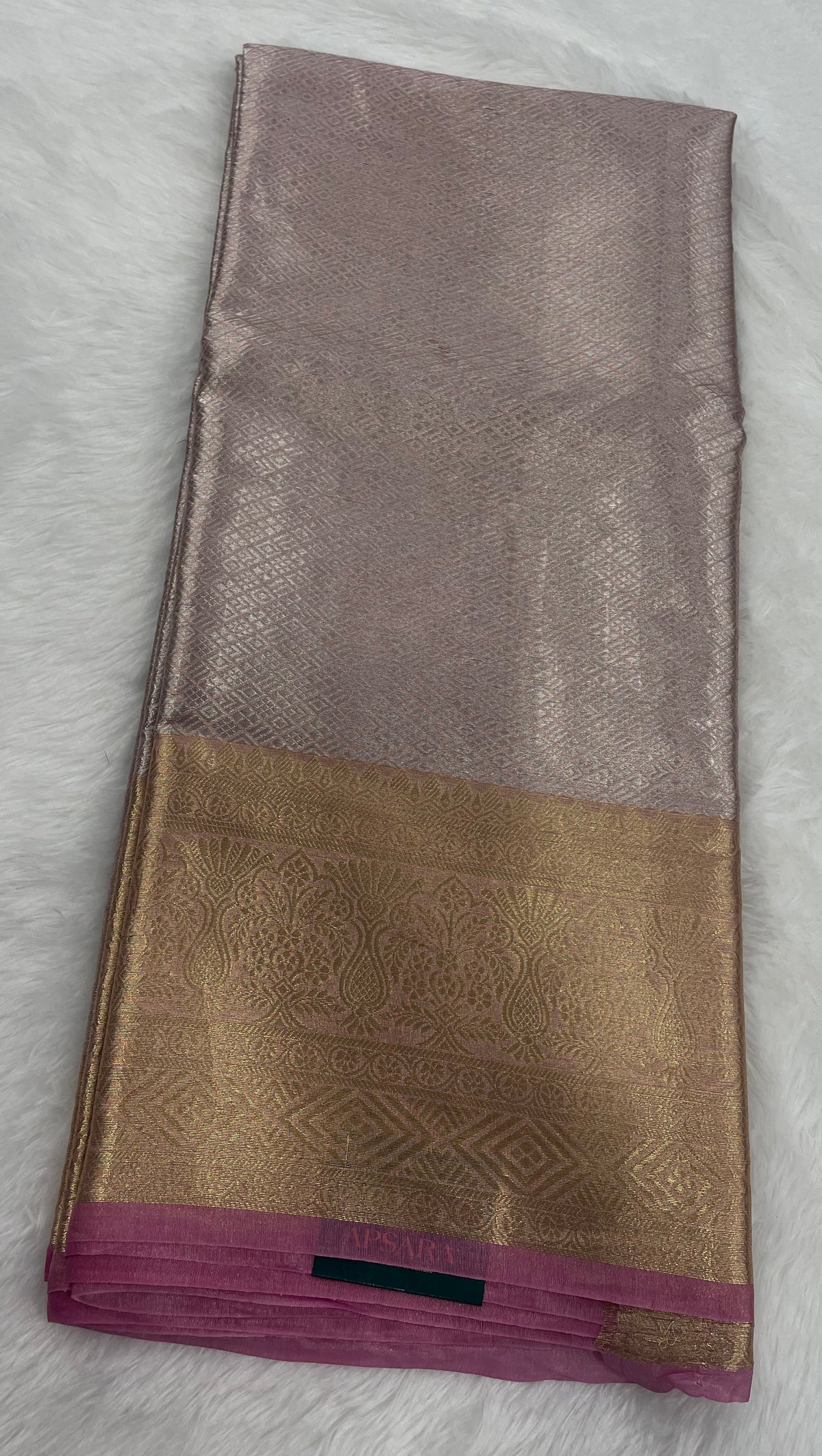 Gold n Pink Pure Tissue Brocade Saree 11