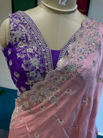Pastel Pink Handwork Stitched Blouse Designer Party Saree