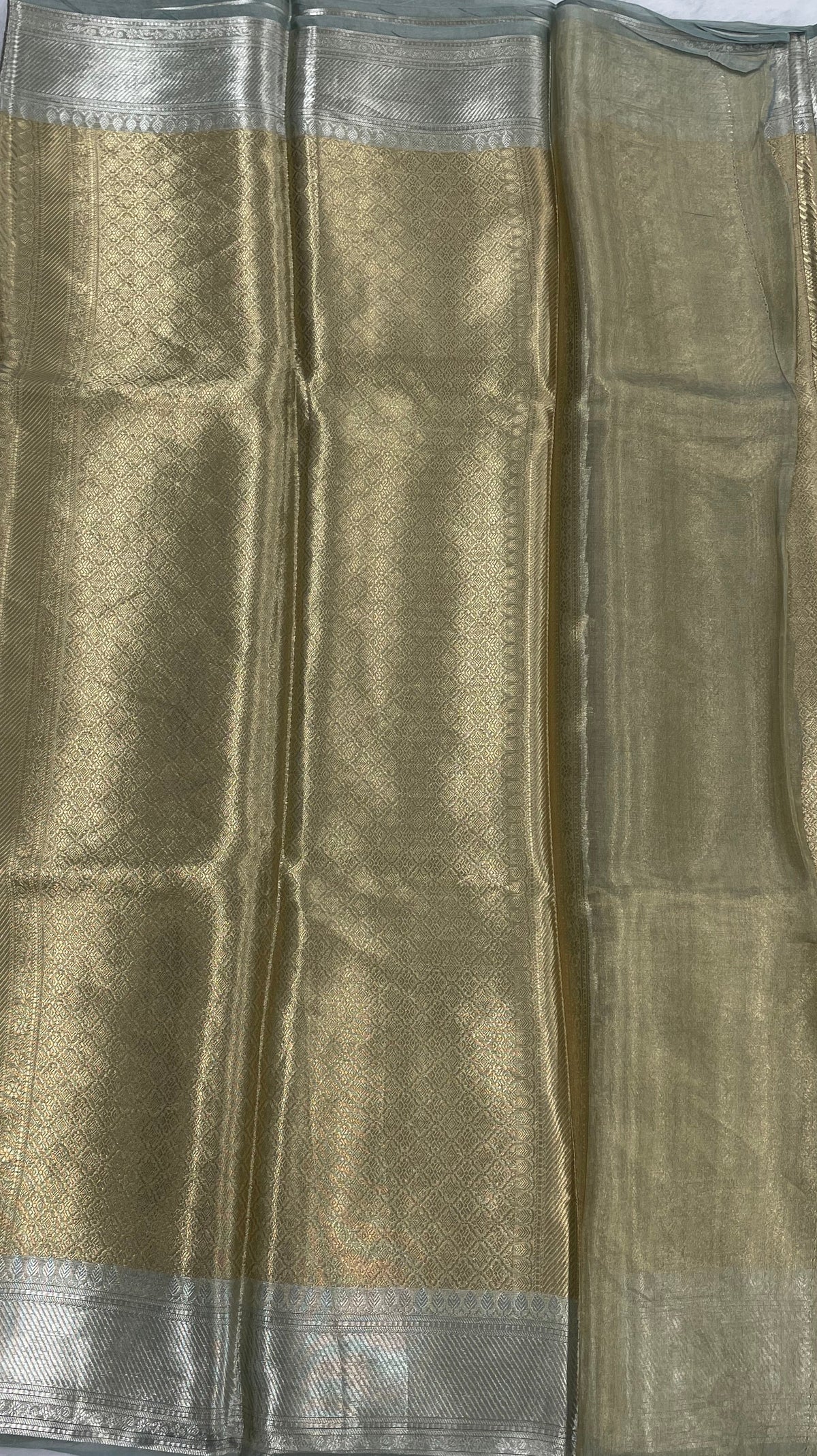Gold n Grey Pure Tissue Brocade Saree 11