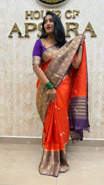 Orange n Purple Checks Cotton Silk Saree 13