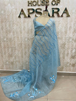 Pastel Blue Crush Tissue Hand Painted Saree 27
