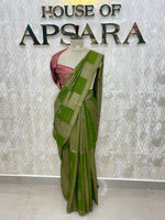 Green Tussur Self With Contrast Blouse Saree 36