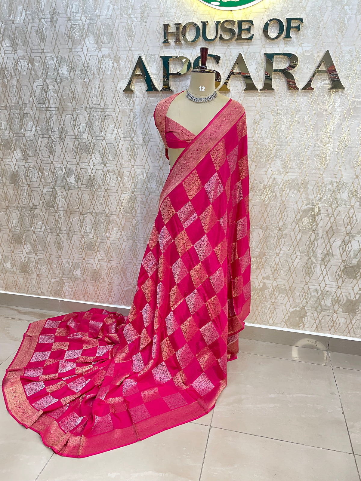 Pink Chiniya Crepe Saree 29