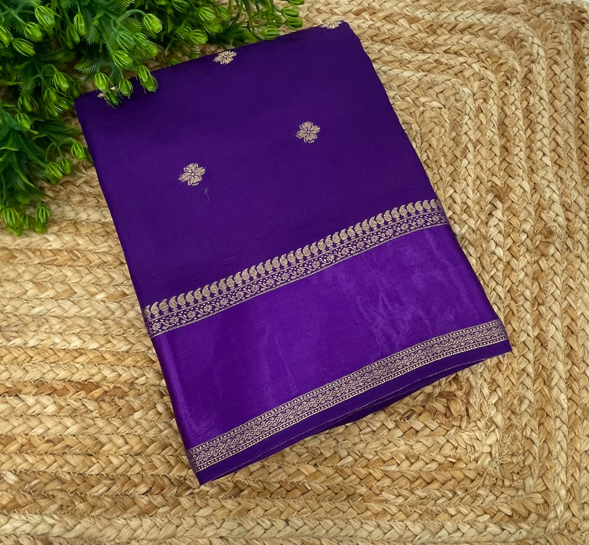 Purple Small Butta Semi Crepe Saree 34