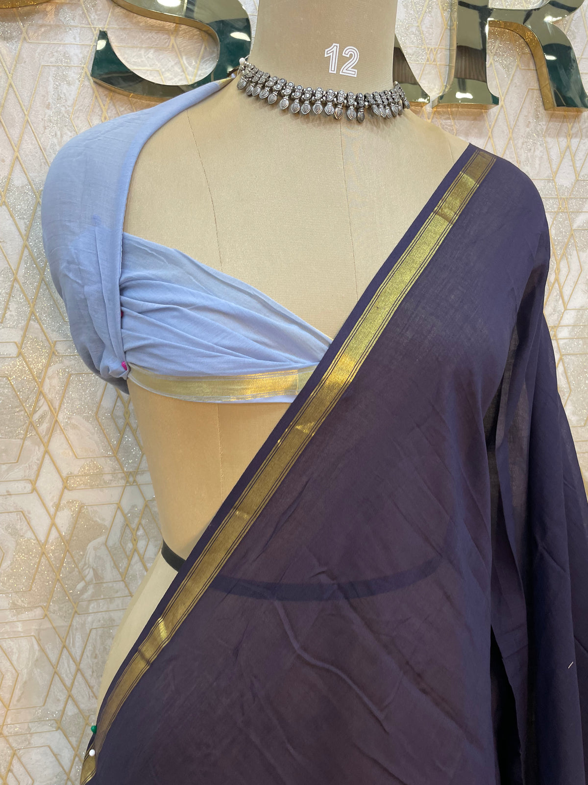 Dark Navy Blue Mul Cotton Saree 101