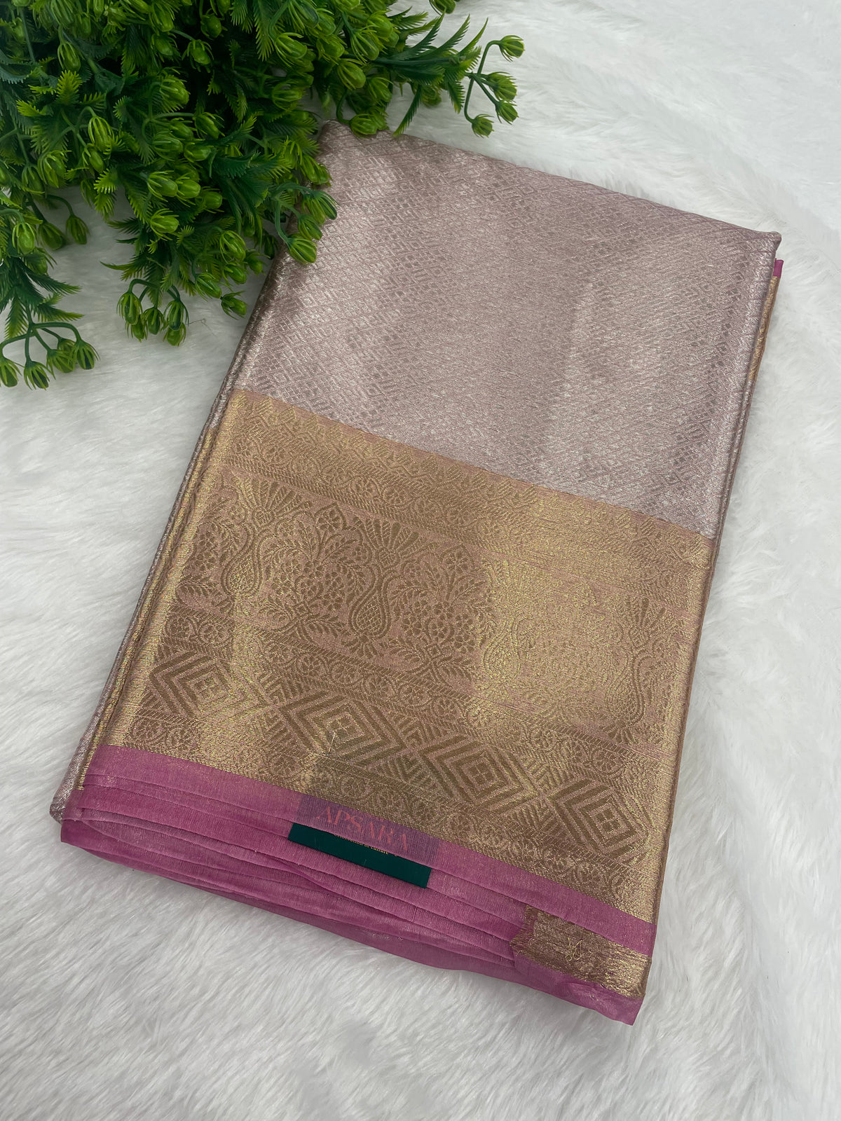 Gold n Pink Pure Tissue Brocade Saree 11