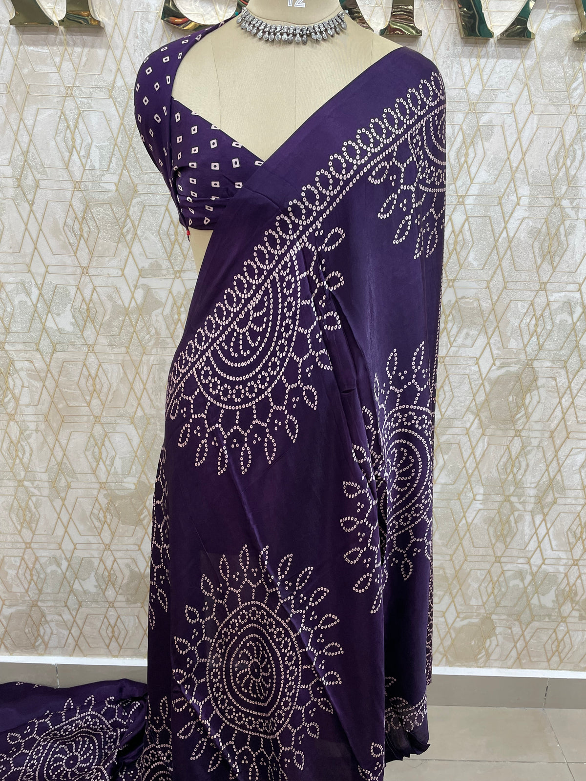 Purple Bandhini Semi Modal Silk Saree 42