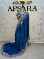 Blue Handwork Stitched Blouse Designer Party Saree 55