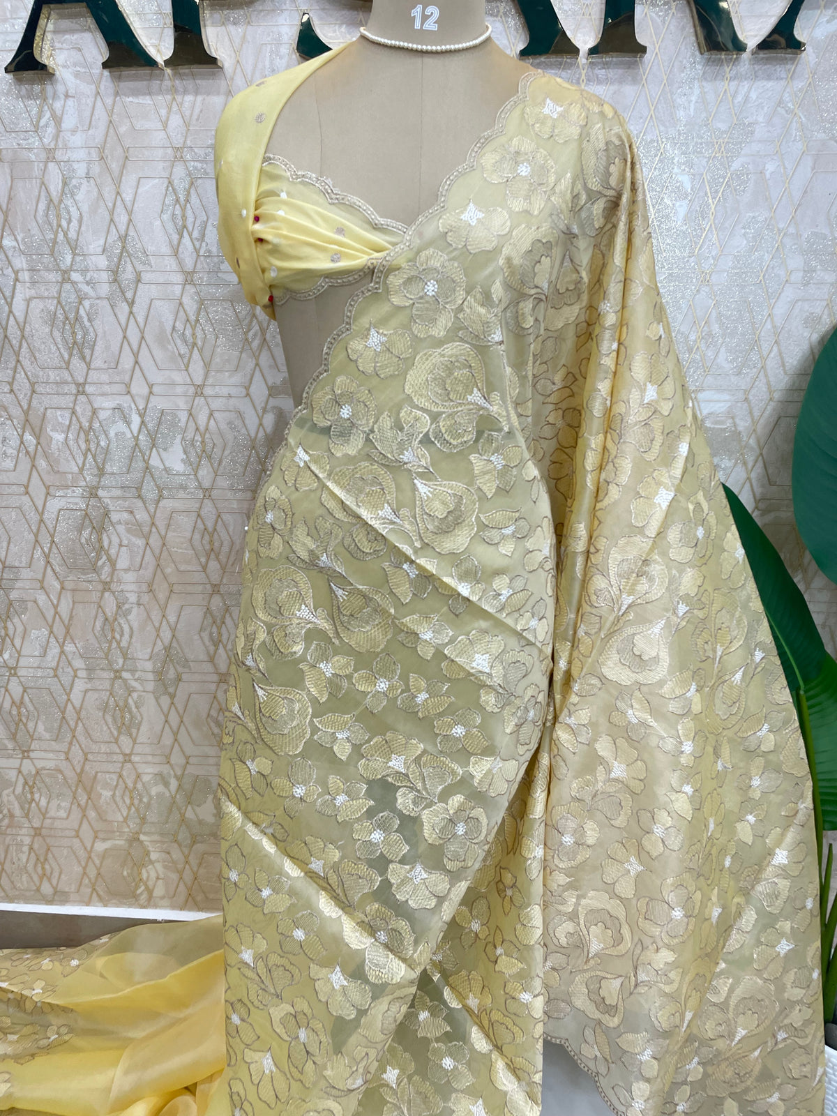 Yellow Organza Floral Embroidery Saree 29