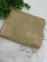 Gold Designer Embroidery Work Tissue Saree 09
