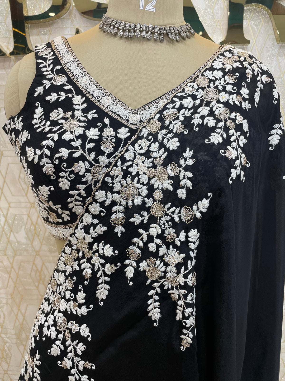 Black Handwork Stitched Blouse Designer Party Saree 55