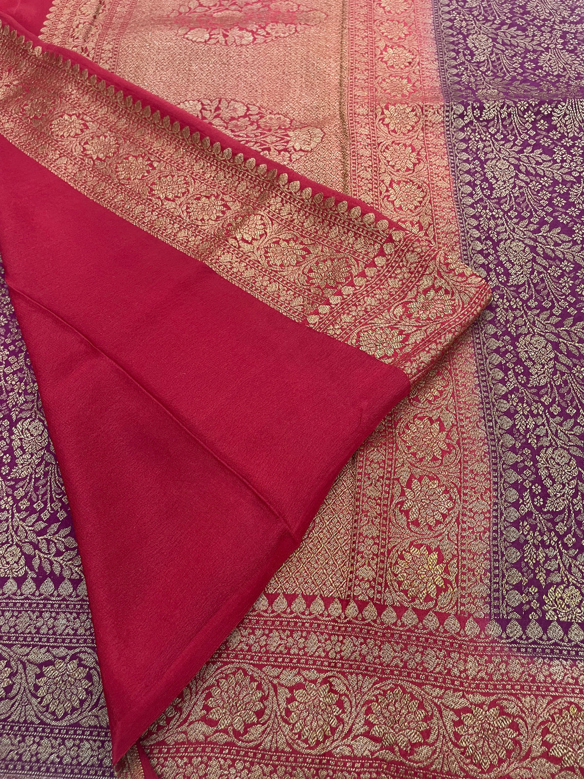 Purple n Red Pure Khadi Banarasi Crepe Saree 06