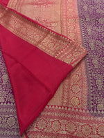 Purple n Red Pure Khadi Banarasi Crepe Saree 06