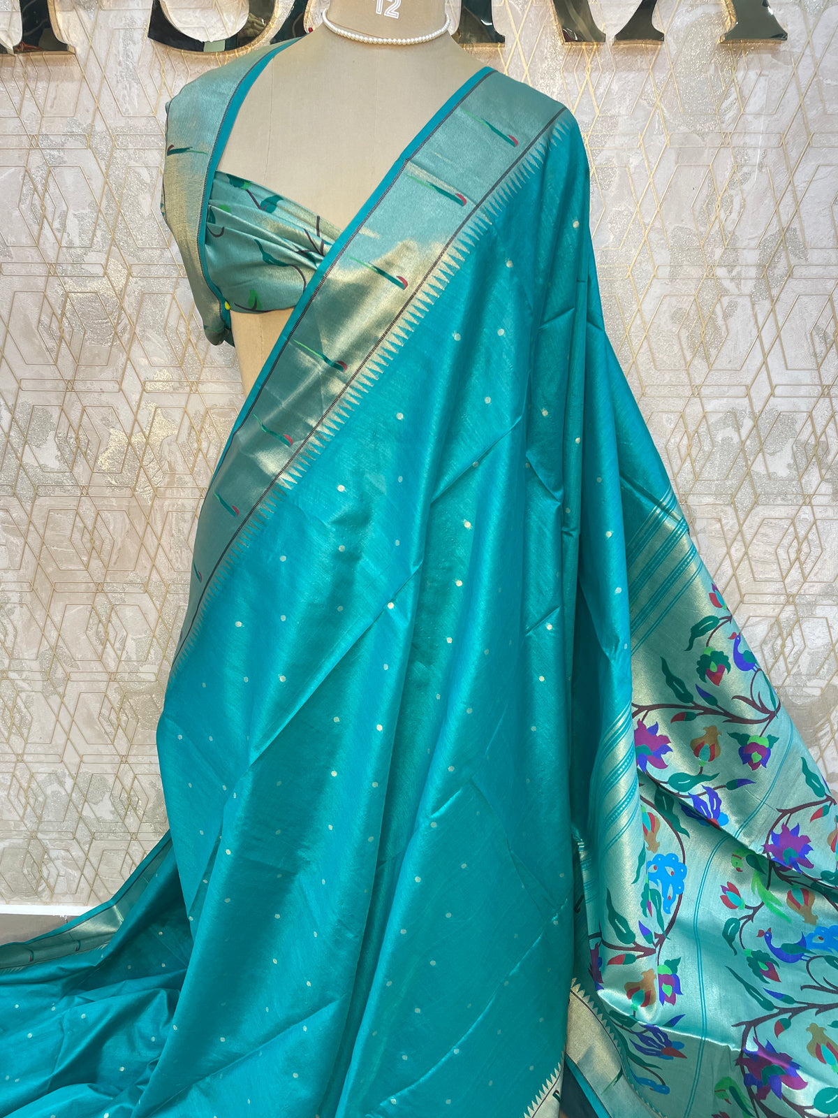 Sea Green Raw Silk Paithani Work Saree 71