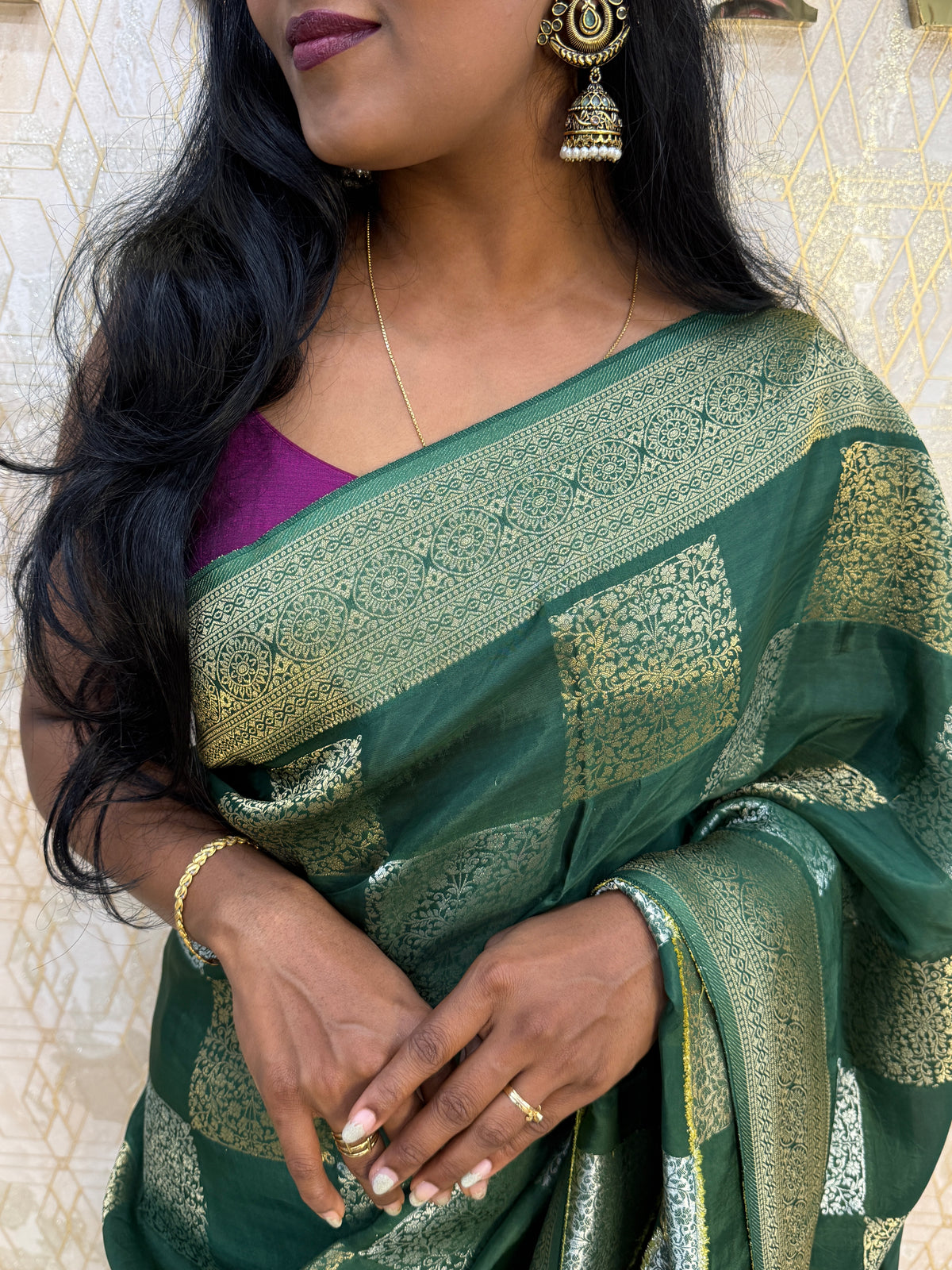 Bottle Green Chiniya Crepe Saree 29