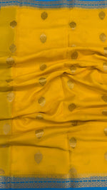 Yellow Big Butta Pure Mysore Silk Crepe Saree 01
