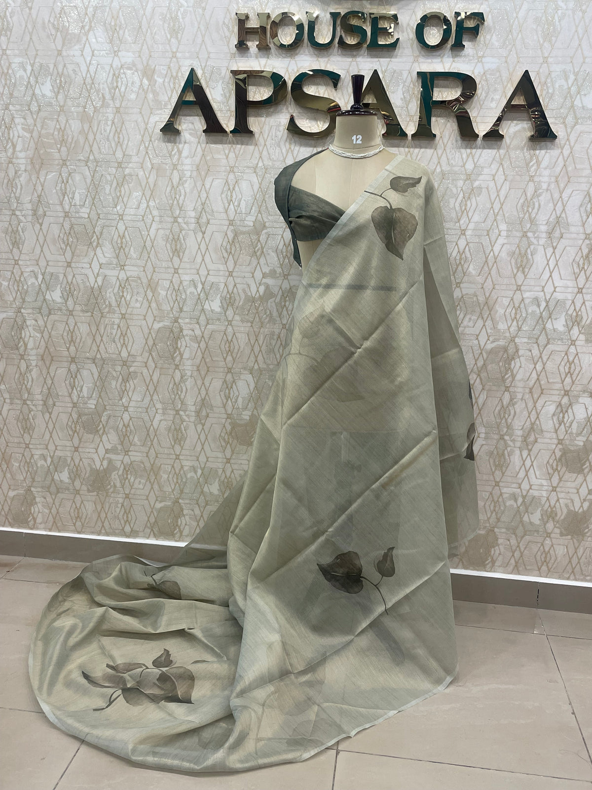 Grey n Green Tissue Floral Print Saree 35